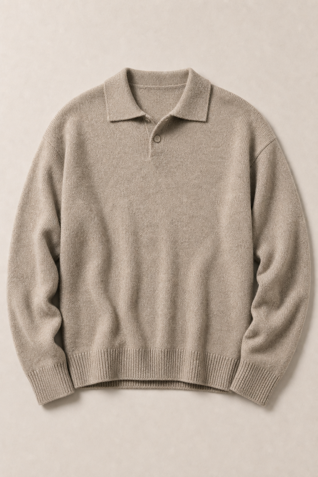 The Acentino Button Polo Sweater in Taupe - front view