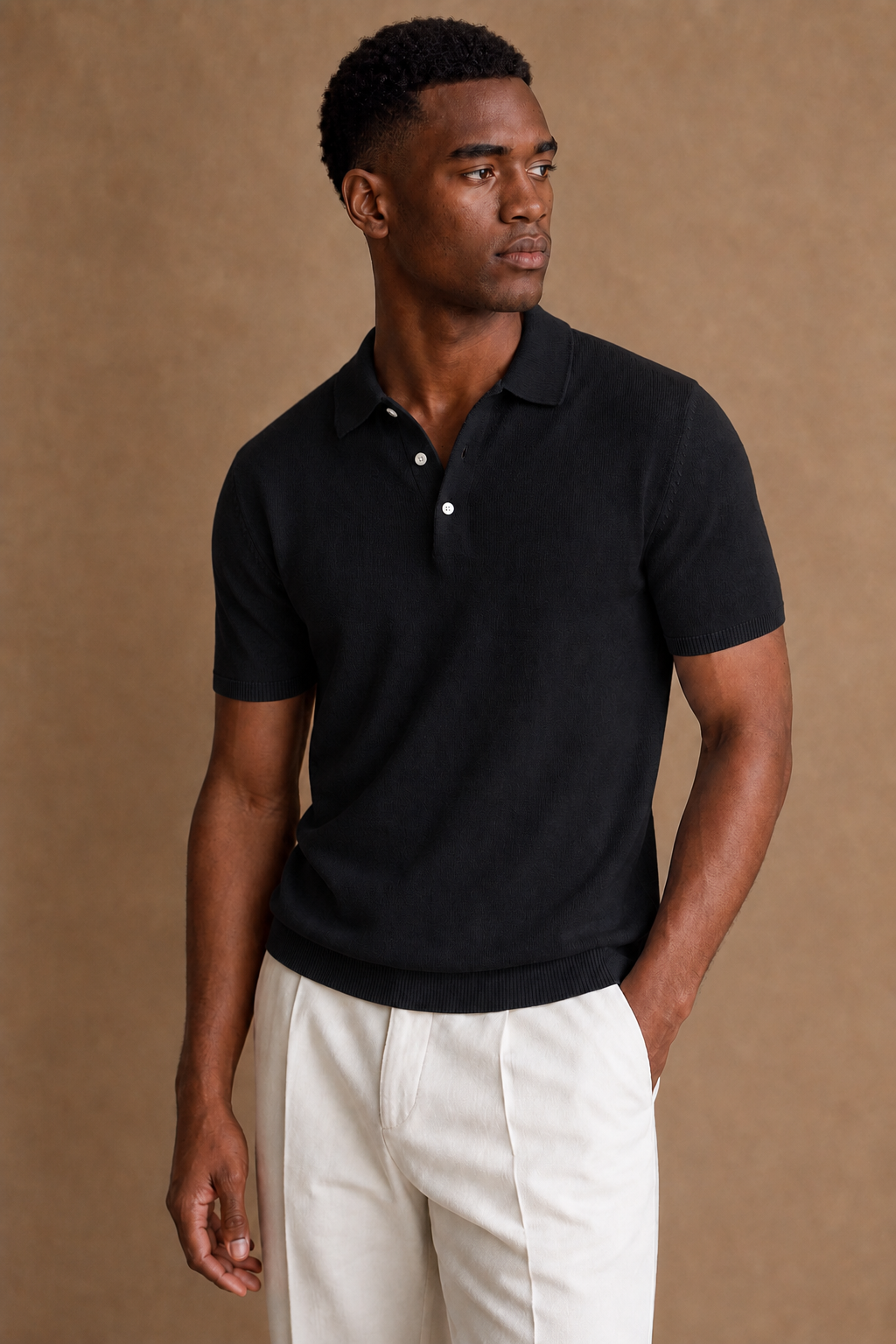 Acentino Casual Polo in Black on model — front pose