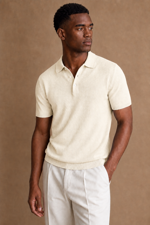 Acentino Casual Polo in Cream on model — front pose