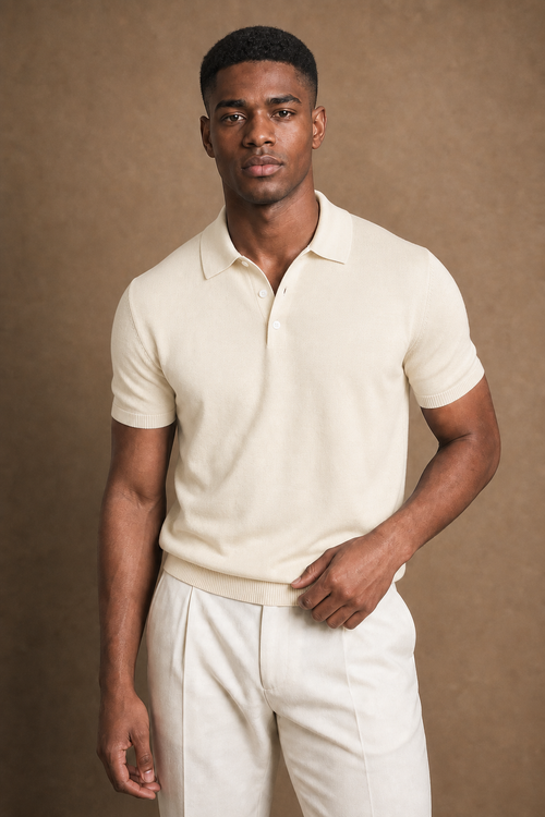 Acentino Casual Polo in Cream on model — alternate pose