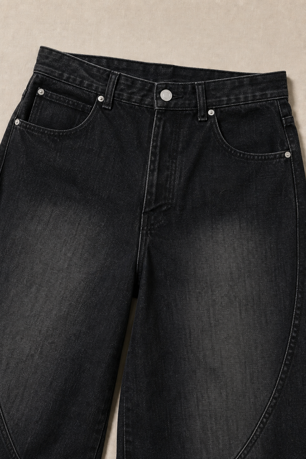Acentino Dark Wash Relaxed Jeans in Washed Black - fabric detail