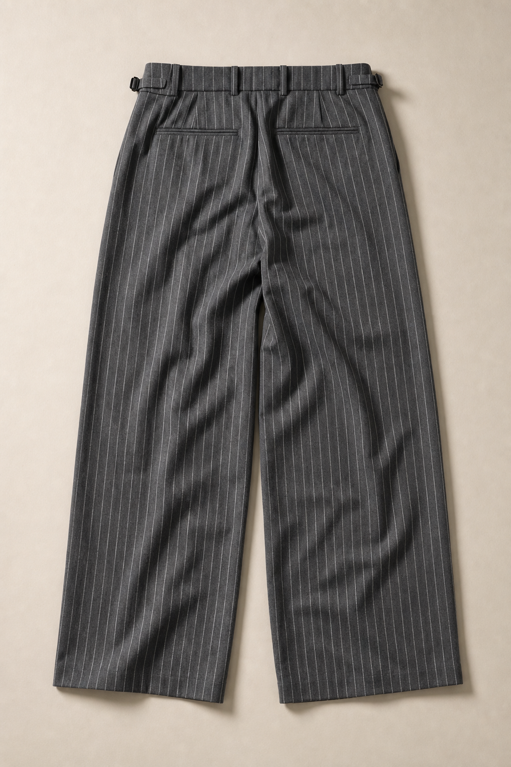 Acentino Pinstripe Trousers in Charcoal with White Pinstripes - back view