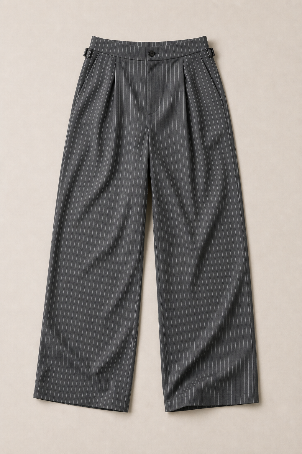 Acentino Pinstripe Trousers in Charcoal with White Pinstripes - front view