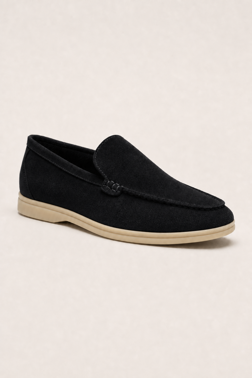 Acentino Premium Suede Loafers in Black - angle view
