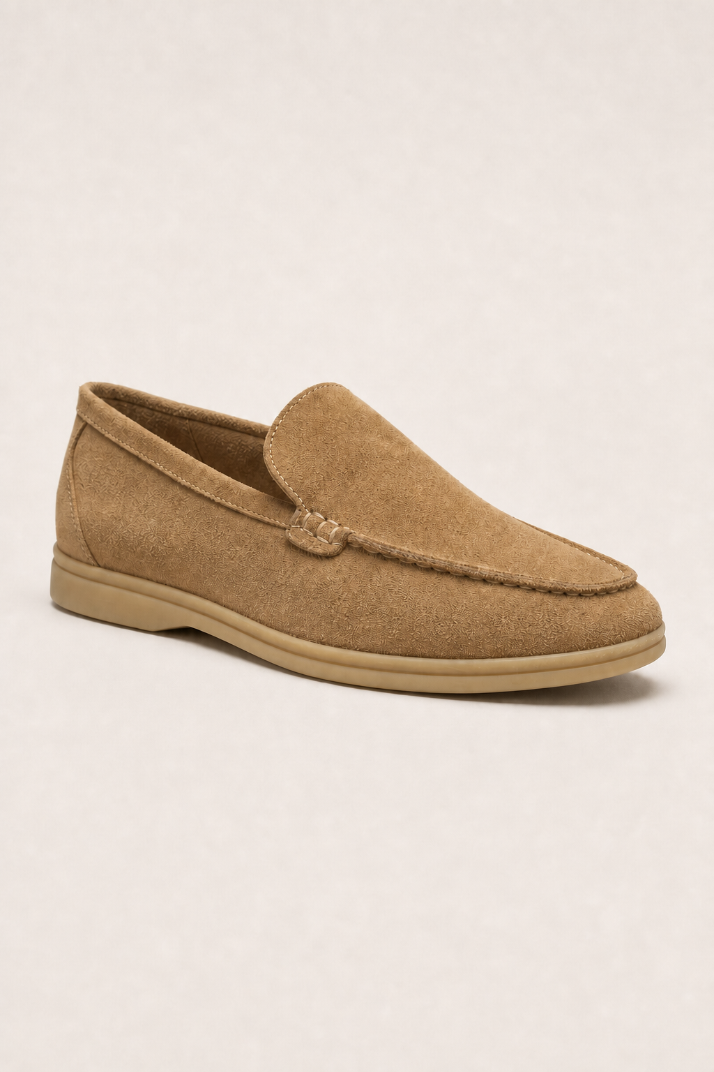 Acentino Premium Suede Loafers in Camel - angle view