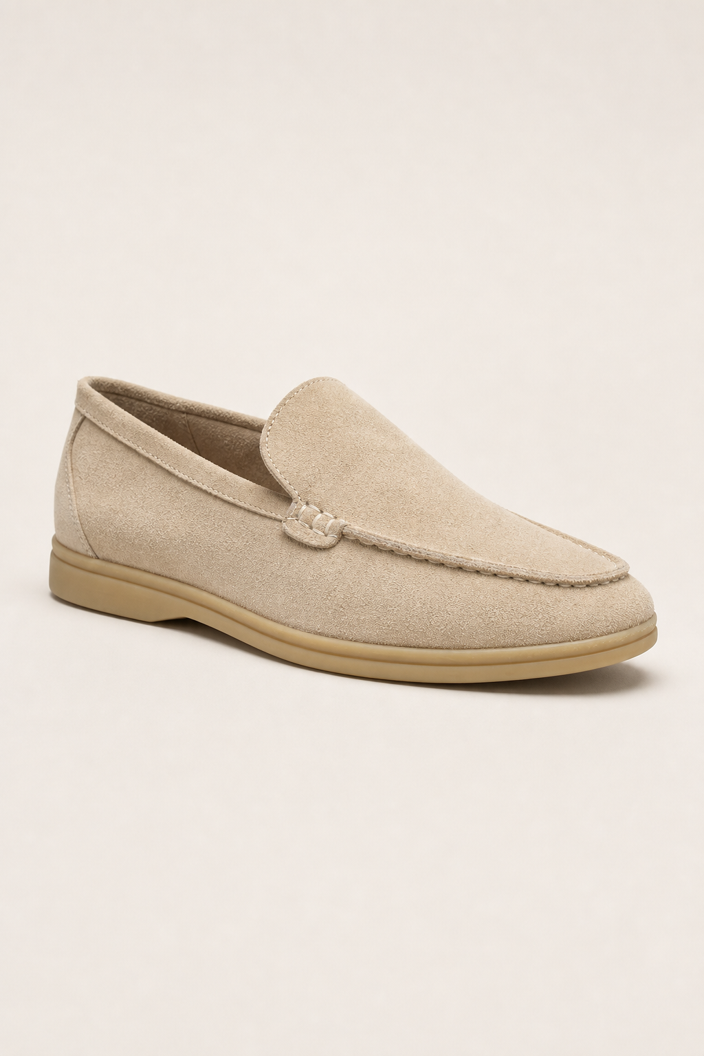 Acentino Premium Suede Loafers in Stone - angle view