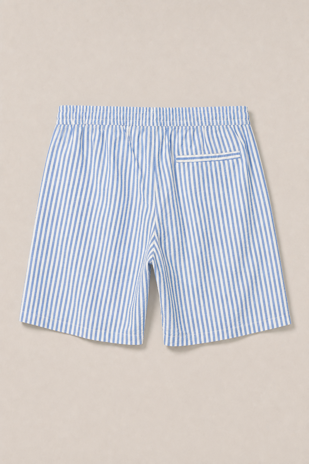 Acentino Striped Shorts in White with French Blue Stripes - back view