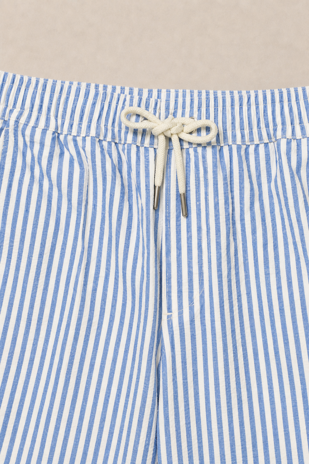 Acentino Striped Shorts in White with French Blue Stripes - fabric detail