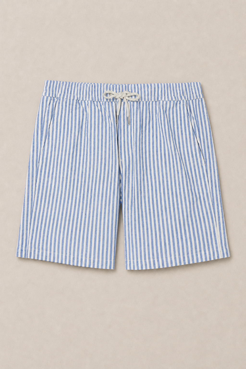 Acentino Striped Shorts in White with French Blue Stripes - front view