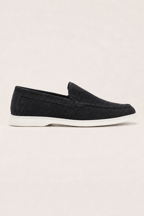 Acentino Suede Loafers in Black - side view