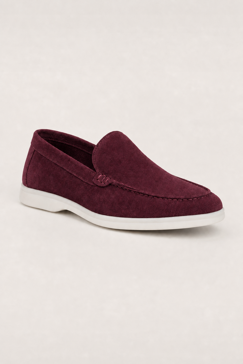 Acentino Suede Loafers in Burgundy - angle view