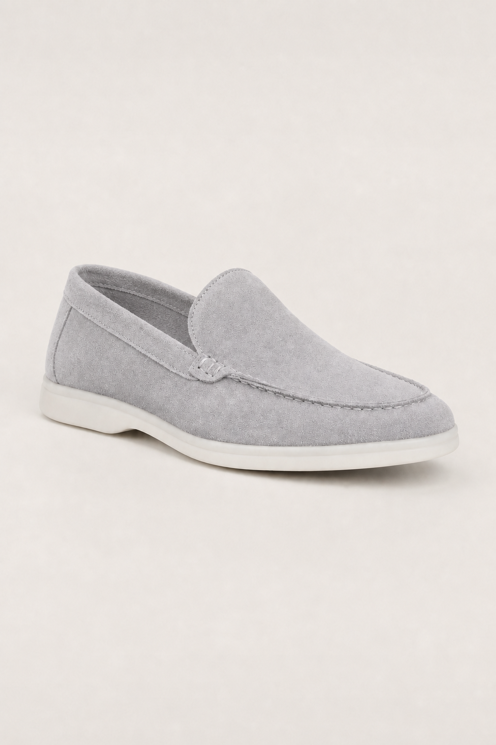 Acentino Suede Loafers in Light Grey - angle view