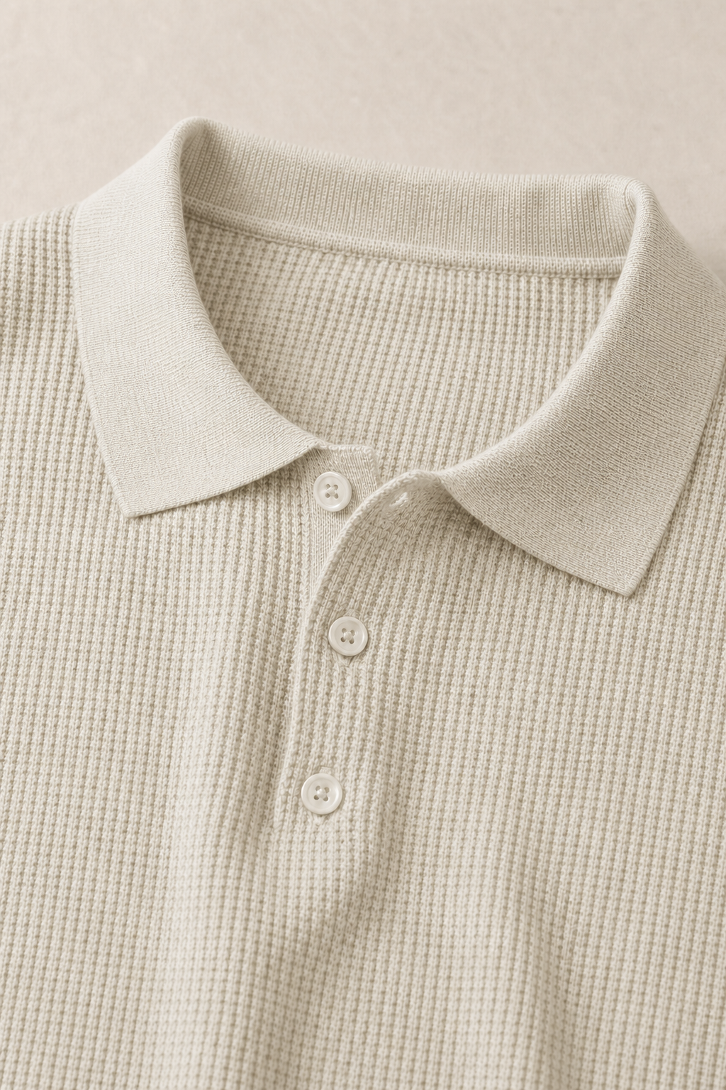 Acentino Textured Polo Shirt in Ivory — fabric detail
