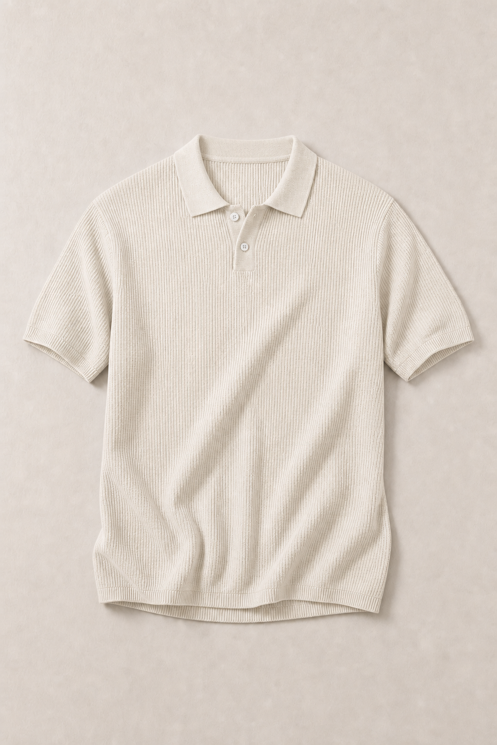 Acentino Textured Polo Shirt in Ivory — front view