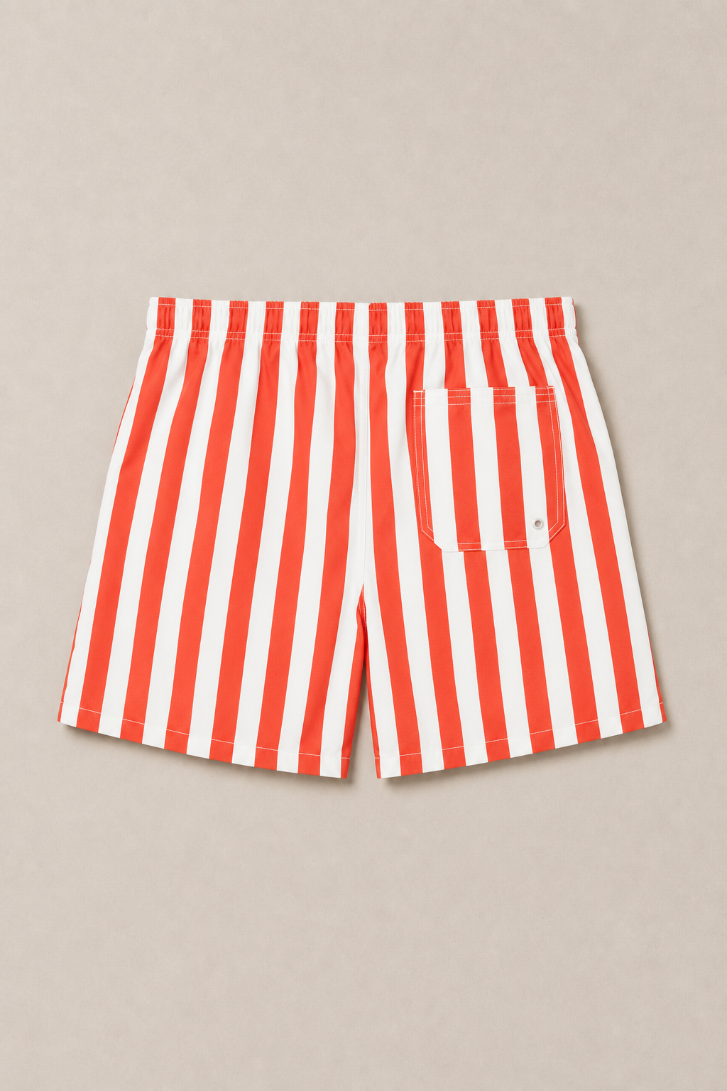 Adda Striped Swim Shorts in White with Coral Stripes - back view