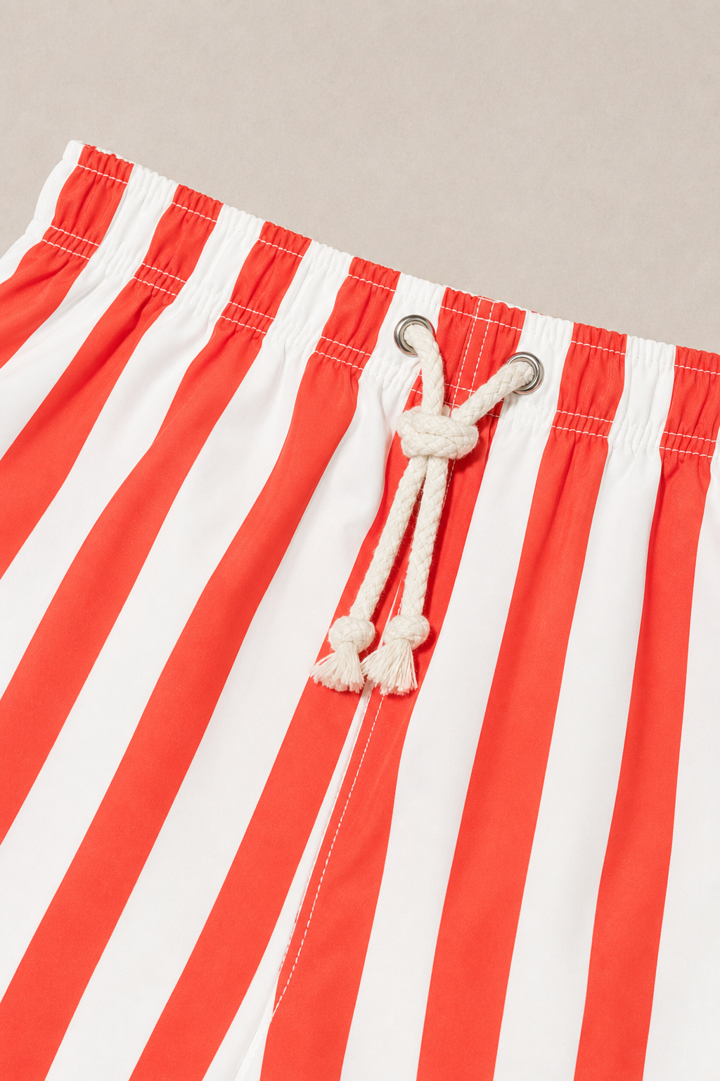 Adda Striped Swim Shorts in White with Coral Stripes - fabric detail