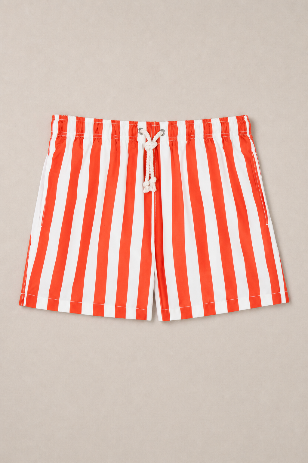 Adda Striped Swim Shorts in White with Coral Stripes - front view