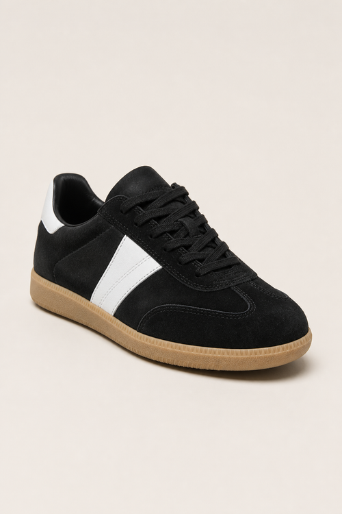 Amalfi Suede Sneakers in Black and White - angle view