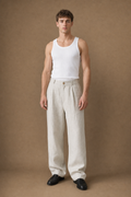 Amalfi Linen Relaxed Trousers in Oatmeal on model - front pose