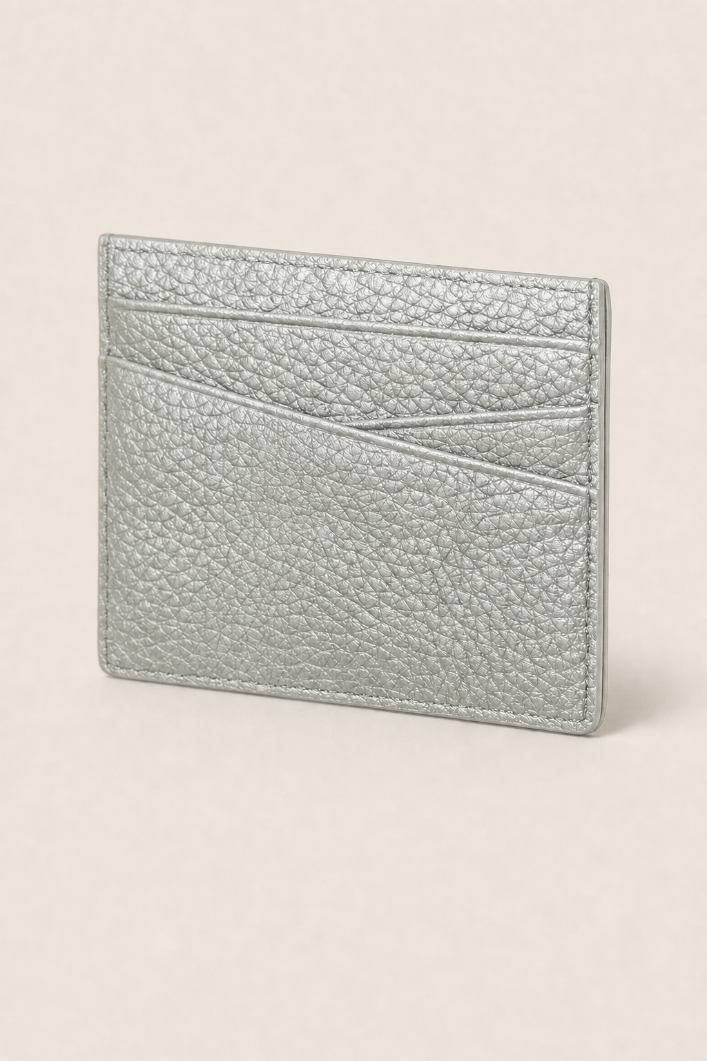 Amalfi Leather Card Holder in Silver - angle view