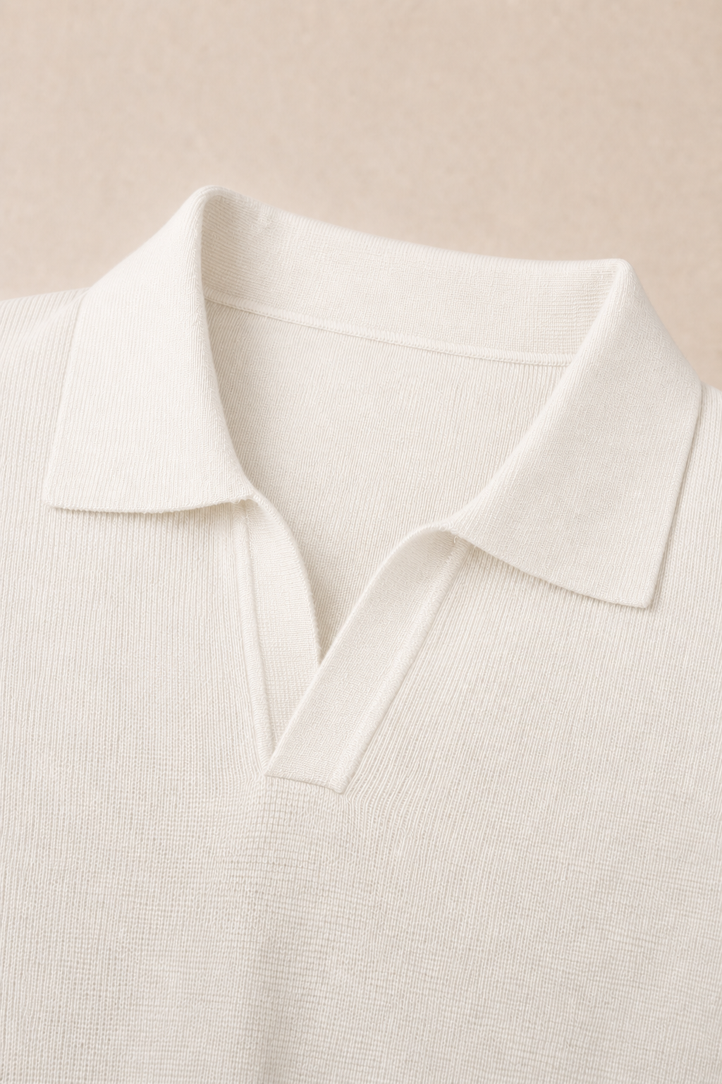Antibes V-Collar Classic Polo in White — fabric detail