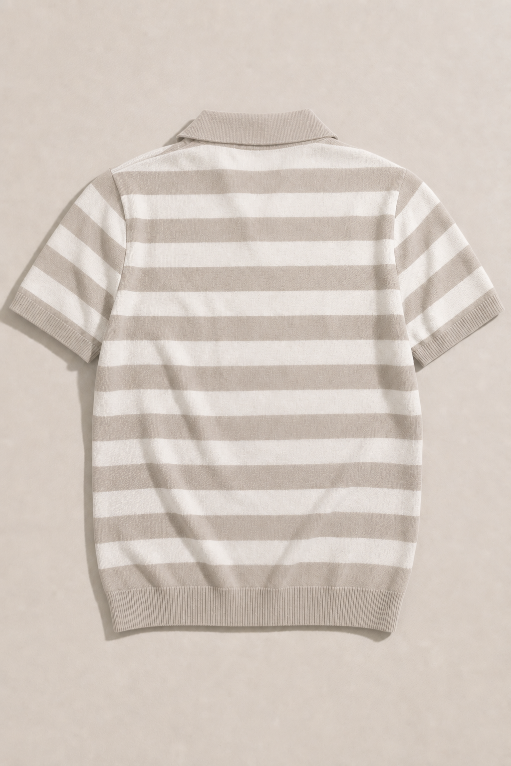 Antibes V-Collar Striped Polo in Cream with Stone Stripes — back view