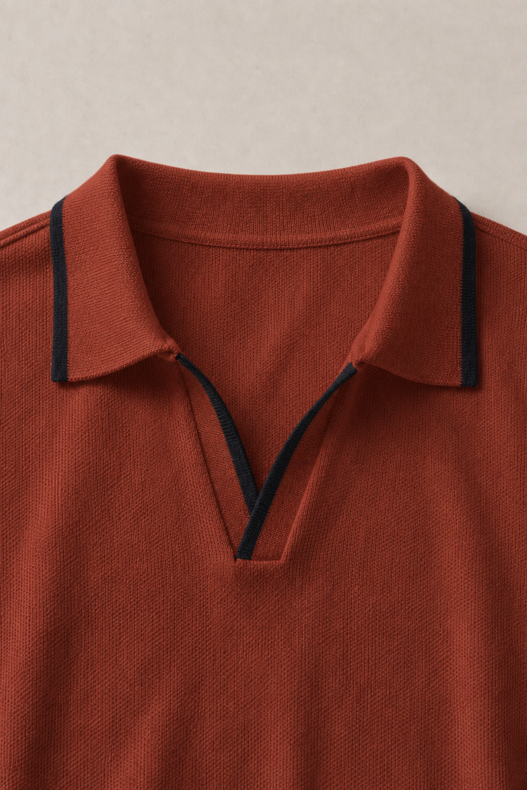 Antibes V-Collar Versatile in Rust — fabric detail
