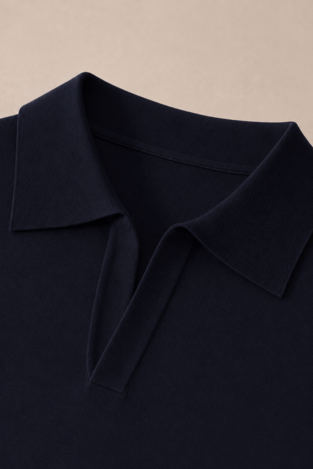 Antibes V-Neck Polo in Navy — fabric detail