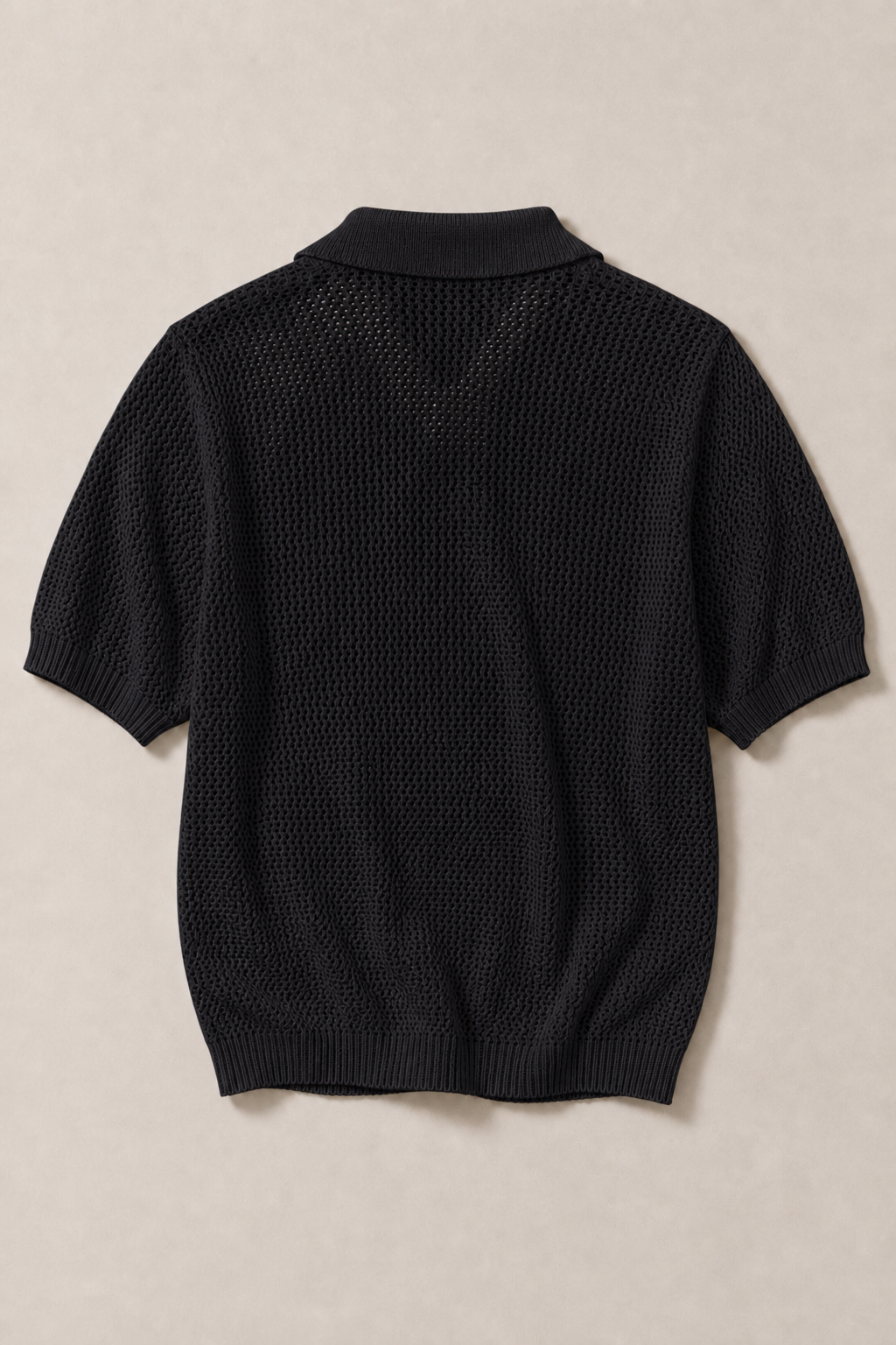 Aria Knitted Polo Shirt in Black — back view