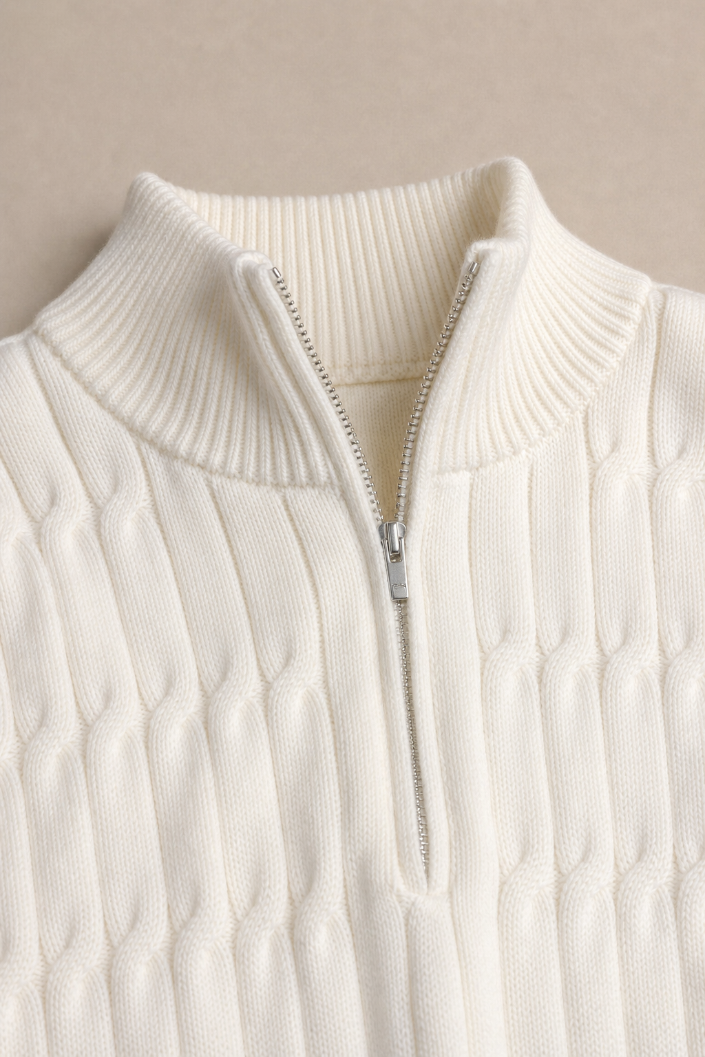 Asolo Textured Quarter Zip Sweater in Cream — fabric detail