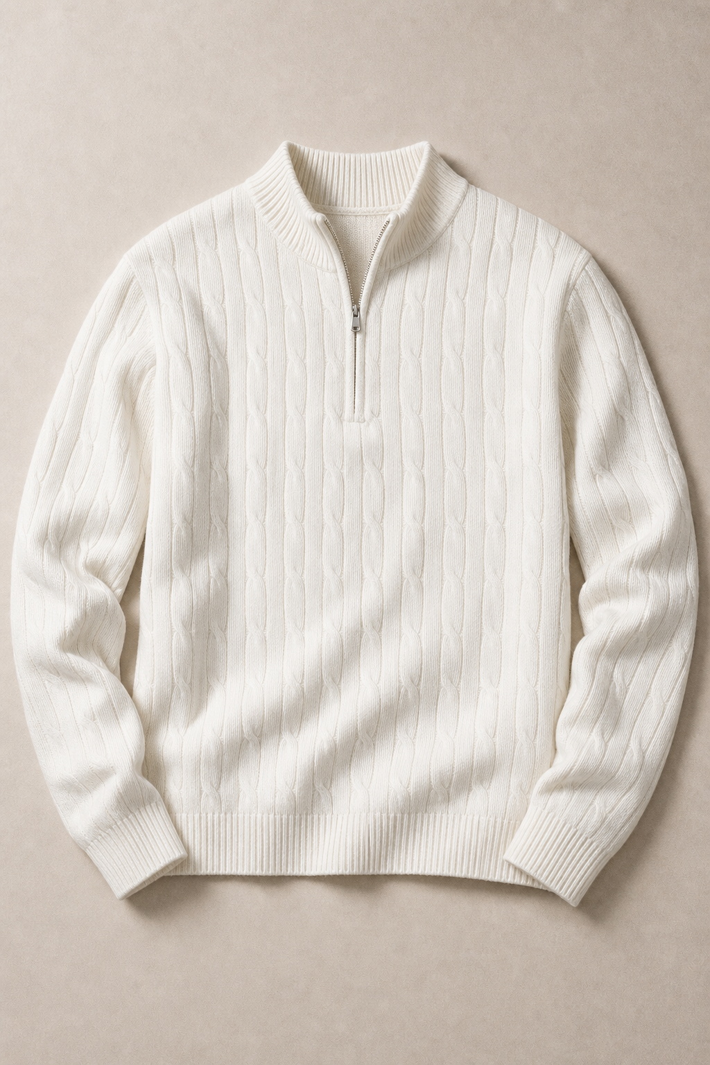 Asolo Textured Quarter Zip Sweater in Cream — front view