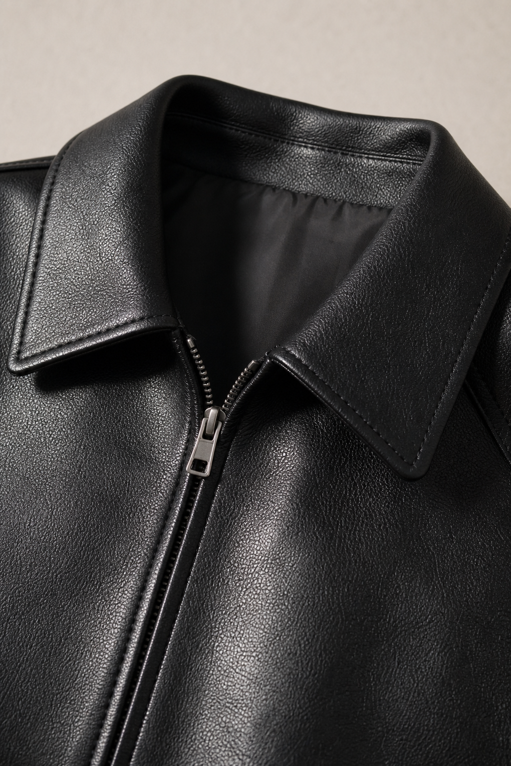 Belmont Leather Jacket in Black — fabric detail