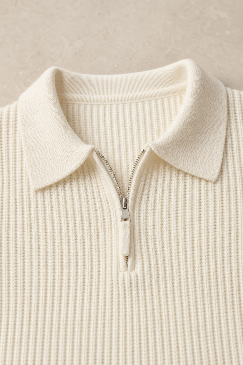 Bergamo Quarter Zip Sweater in Cream — fabric detail