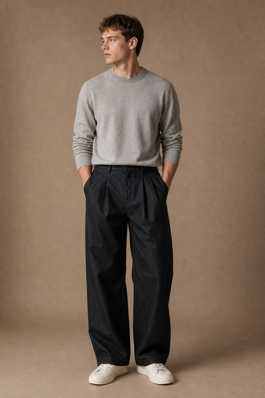 Bordeaux Straight-Leg Jeans in Raw Indigo on model - front pose