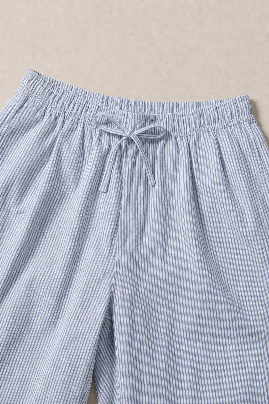 Camogli Stripe Cotton Trousers in White with Blue Stripes - fabric detail