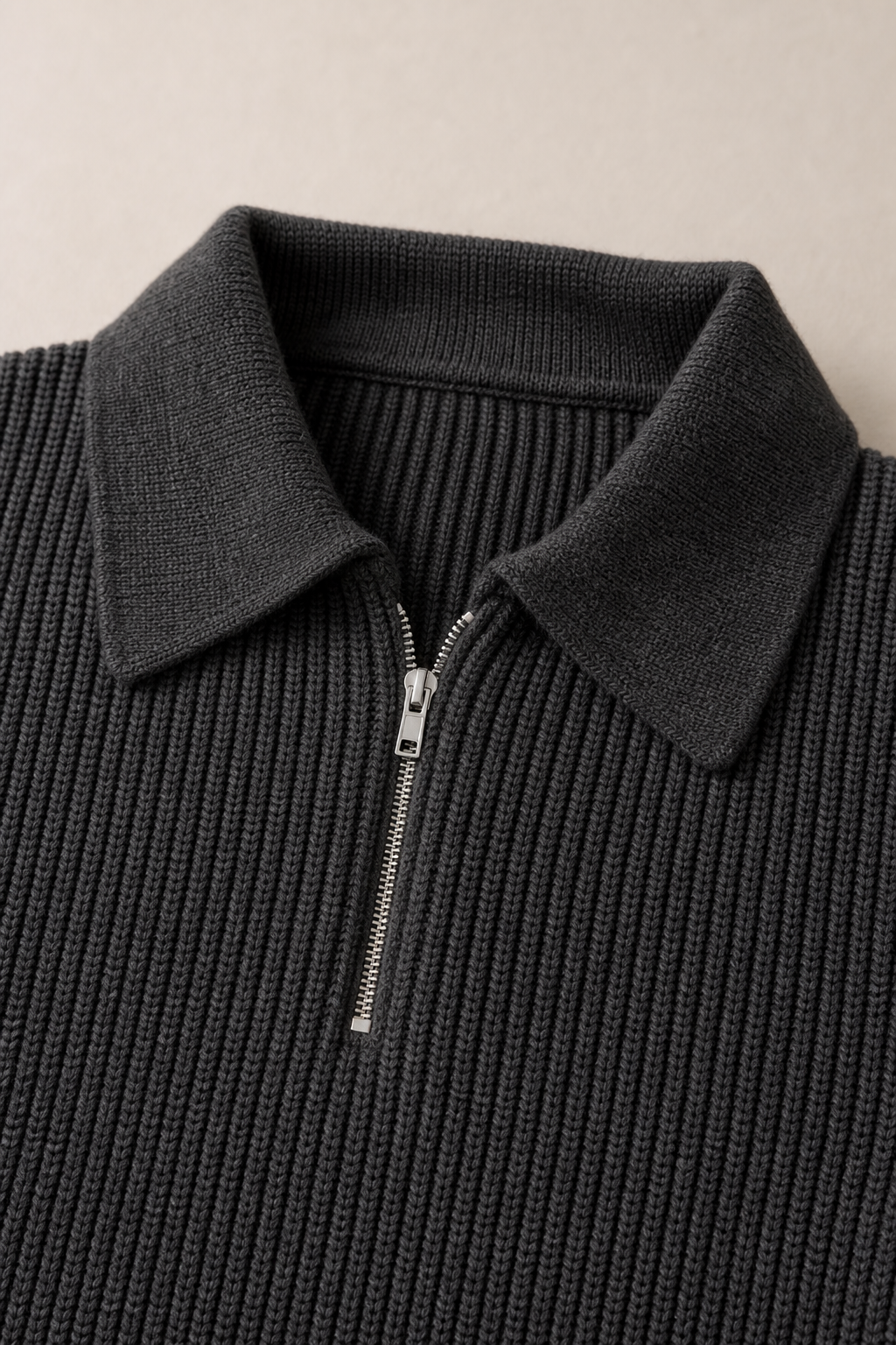 The Capri Polo Quarter Zip in Black — fabric detail