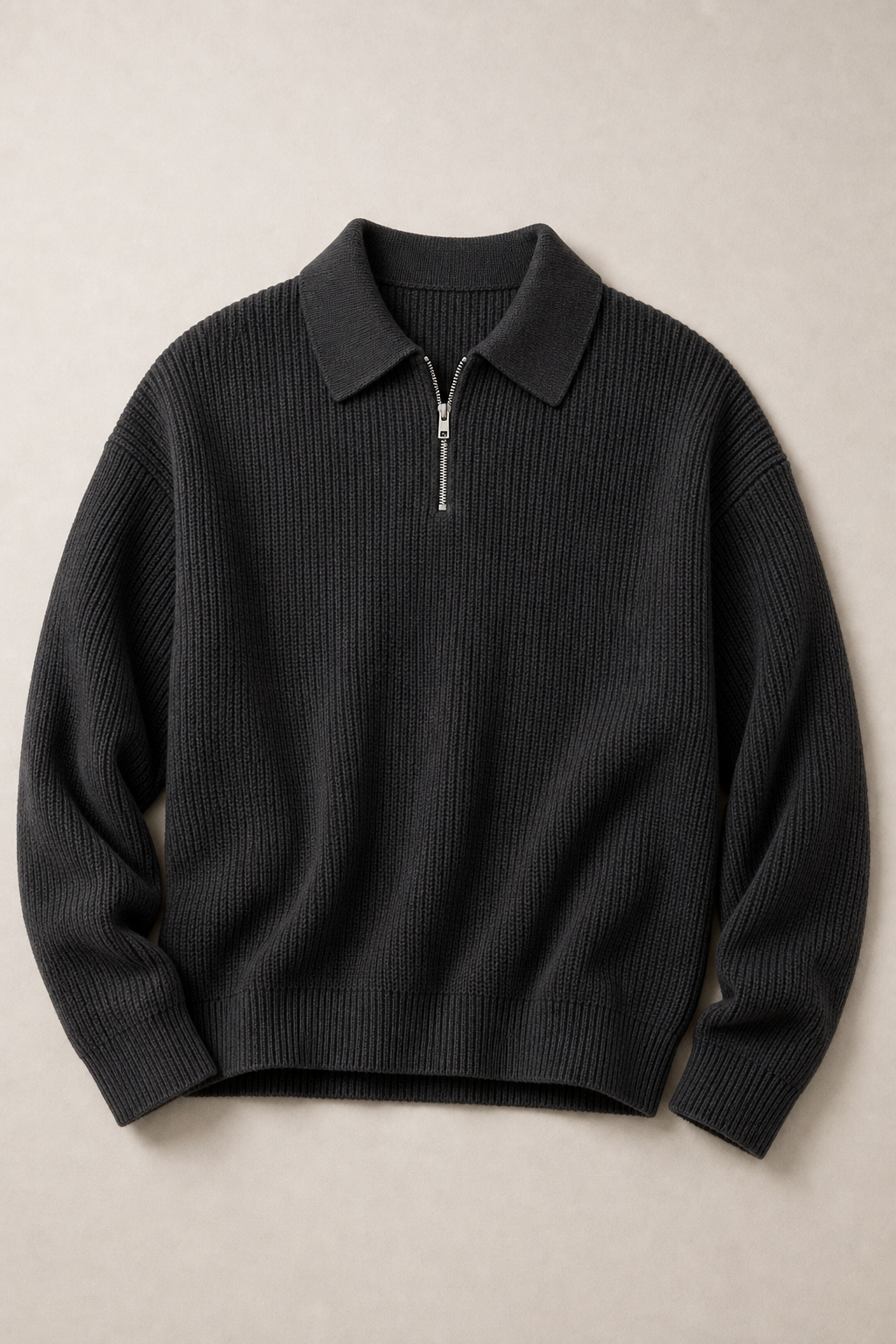 The Capri Polo Quarter Zip in Black — front view