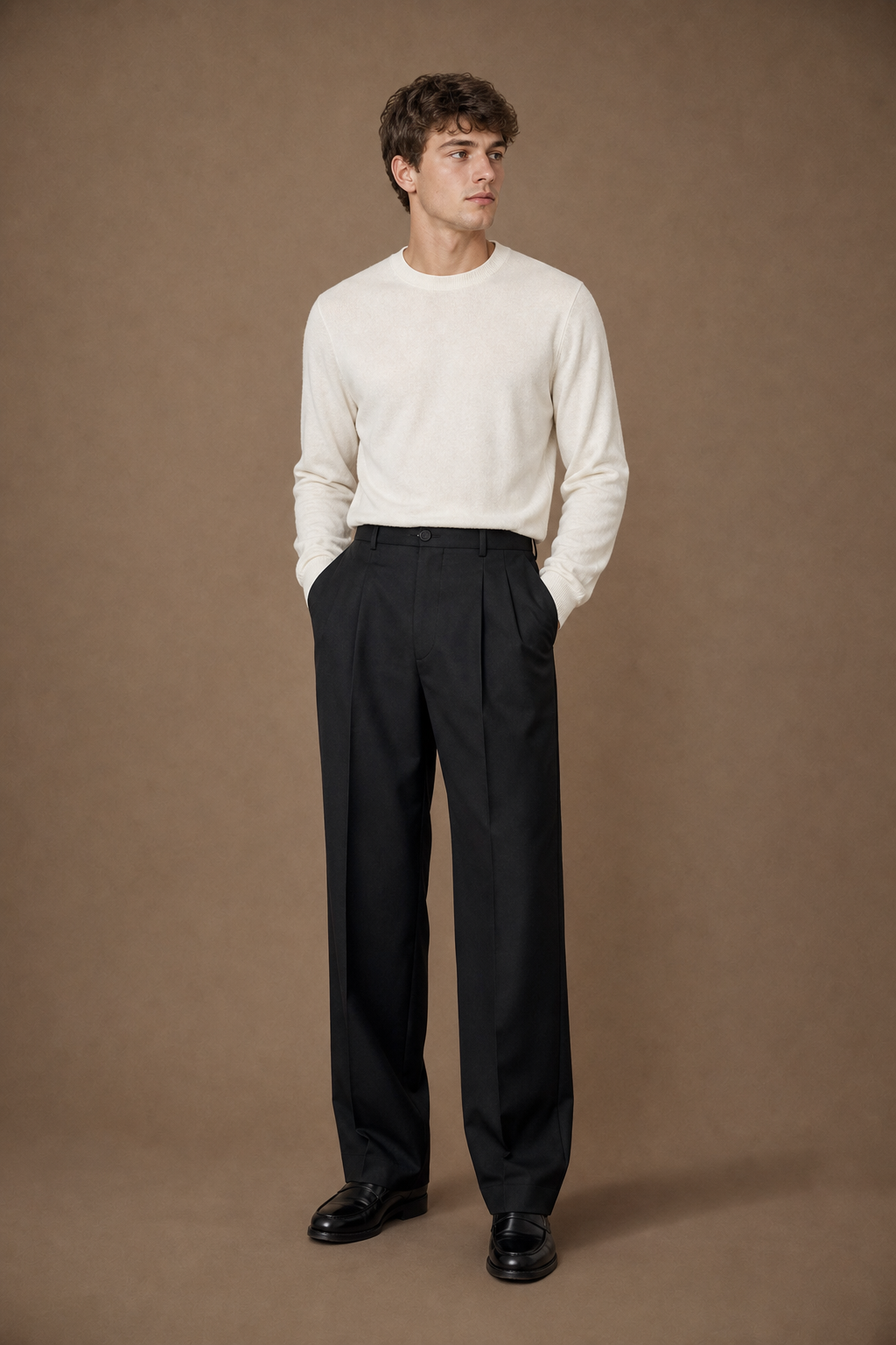 Catania Chinos in Black on model - front pose
