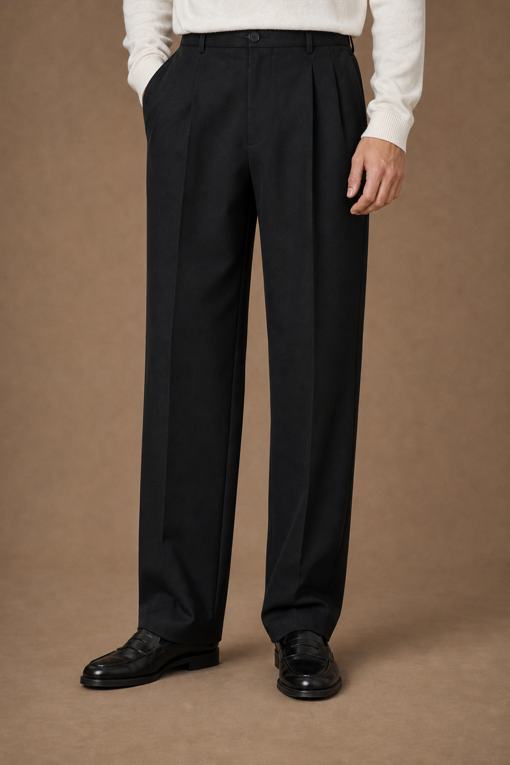 Catania Chinos in Black on model - alternate pose