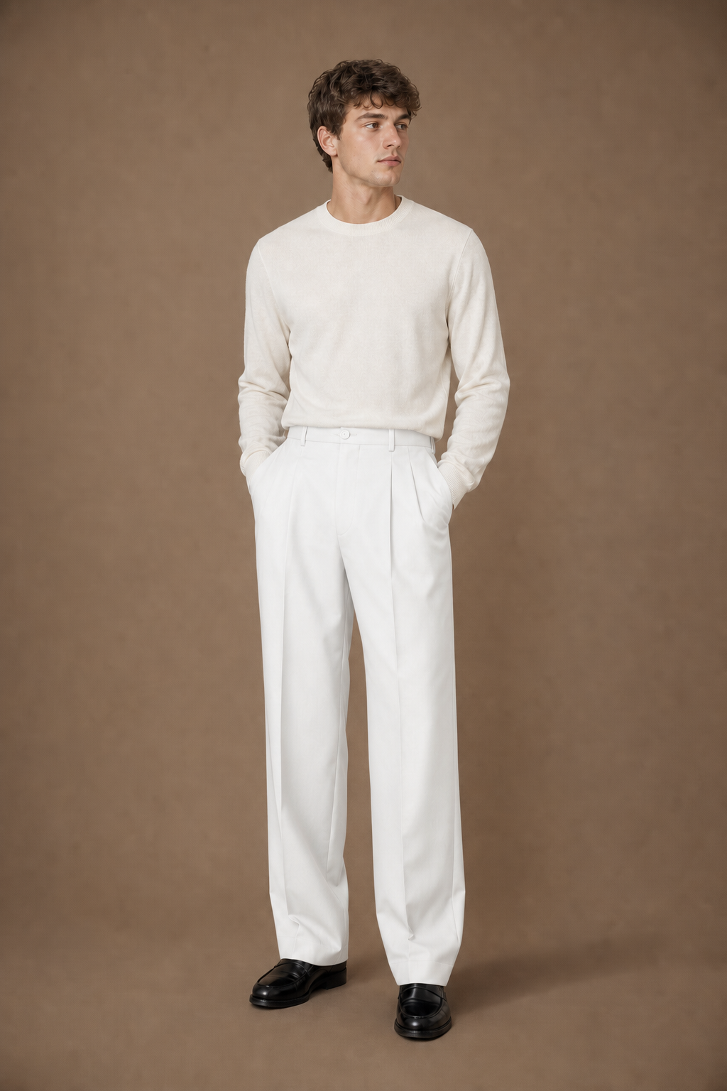 Catania Chinos in White on model - front pose