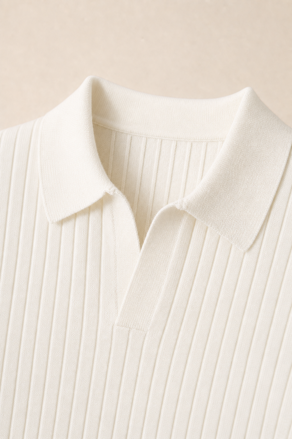 Chioggia Ribbed Polo Shirt in Ivory — fabric detail