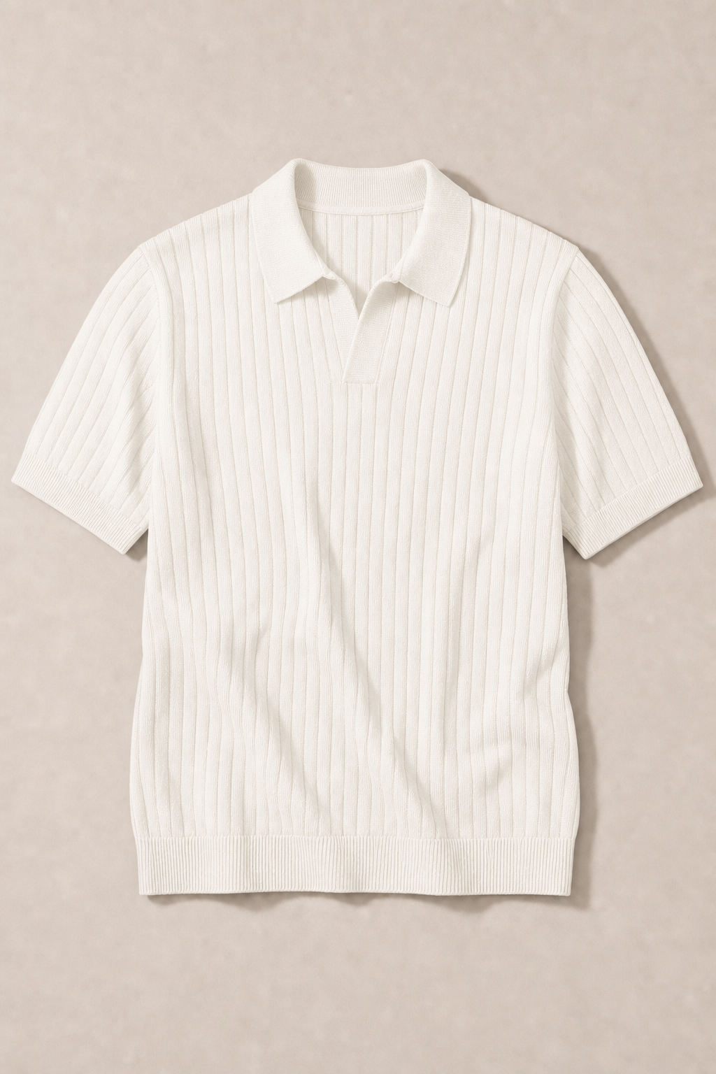 Chioggia Ribbed Polo Shirt in Ivory — front view