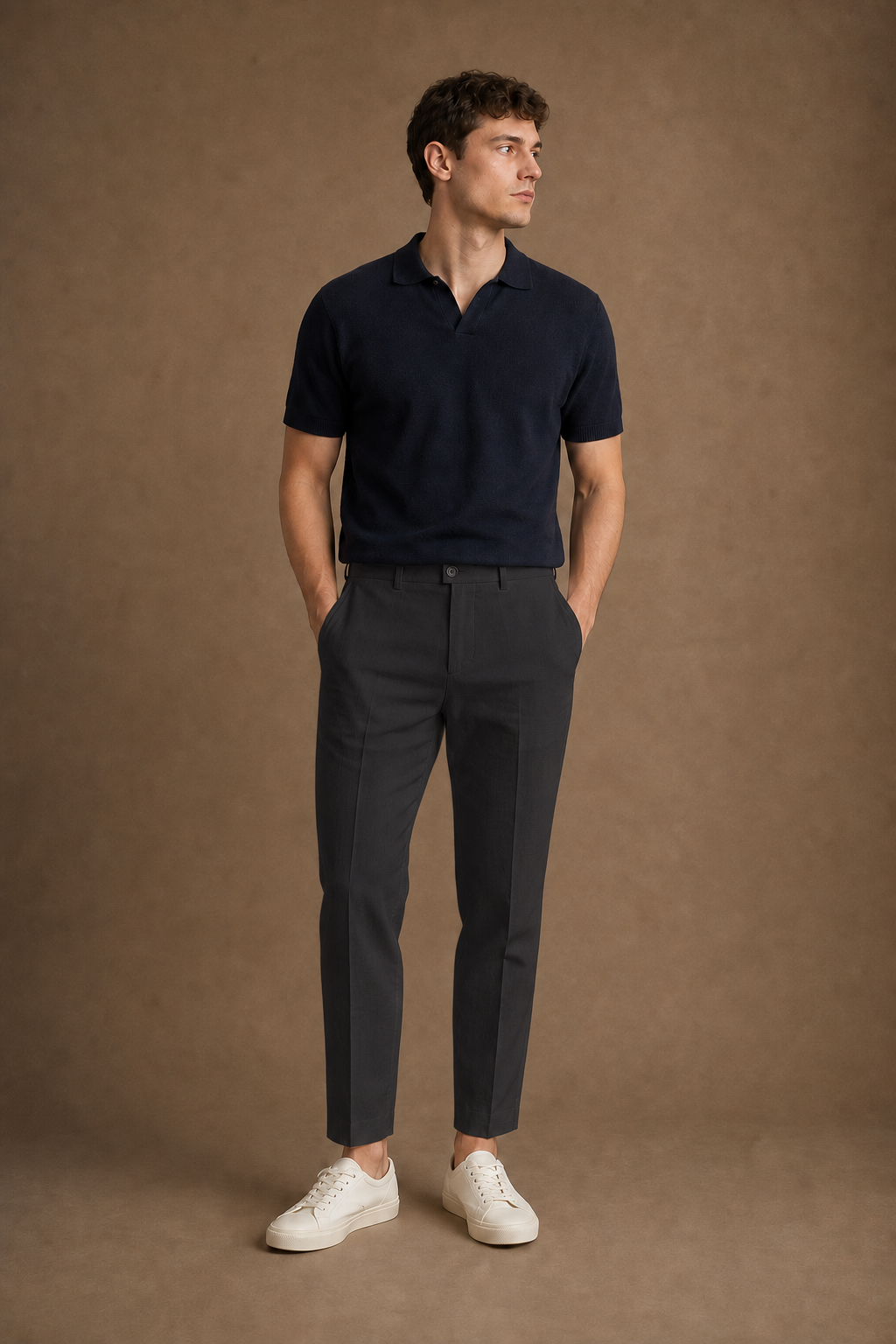 Comfort Linen Trousers in Charcoal on model - front pose