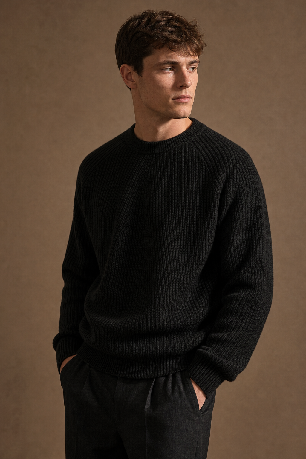 Como Textured Sweater in Black on model — front pose
