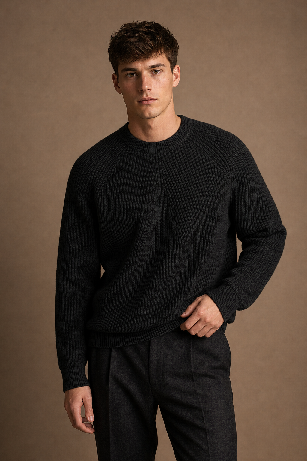 Como Textured Sweater in Black on model — alternate pose