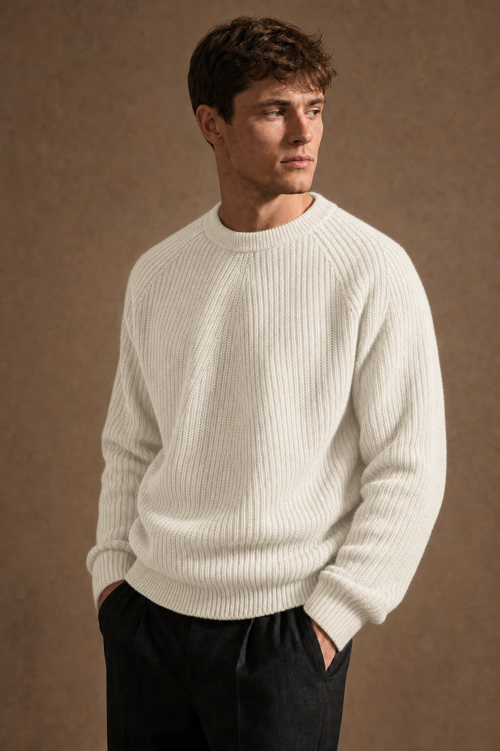 Como Textured Sweater in Cream on model — front pose