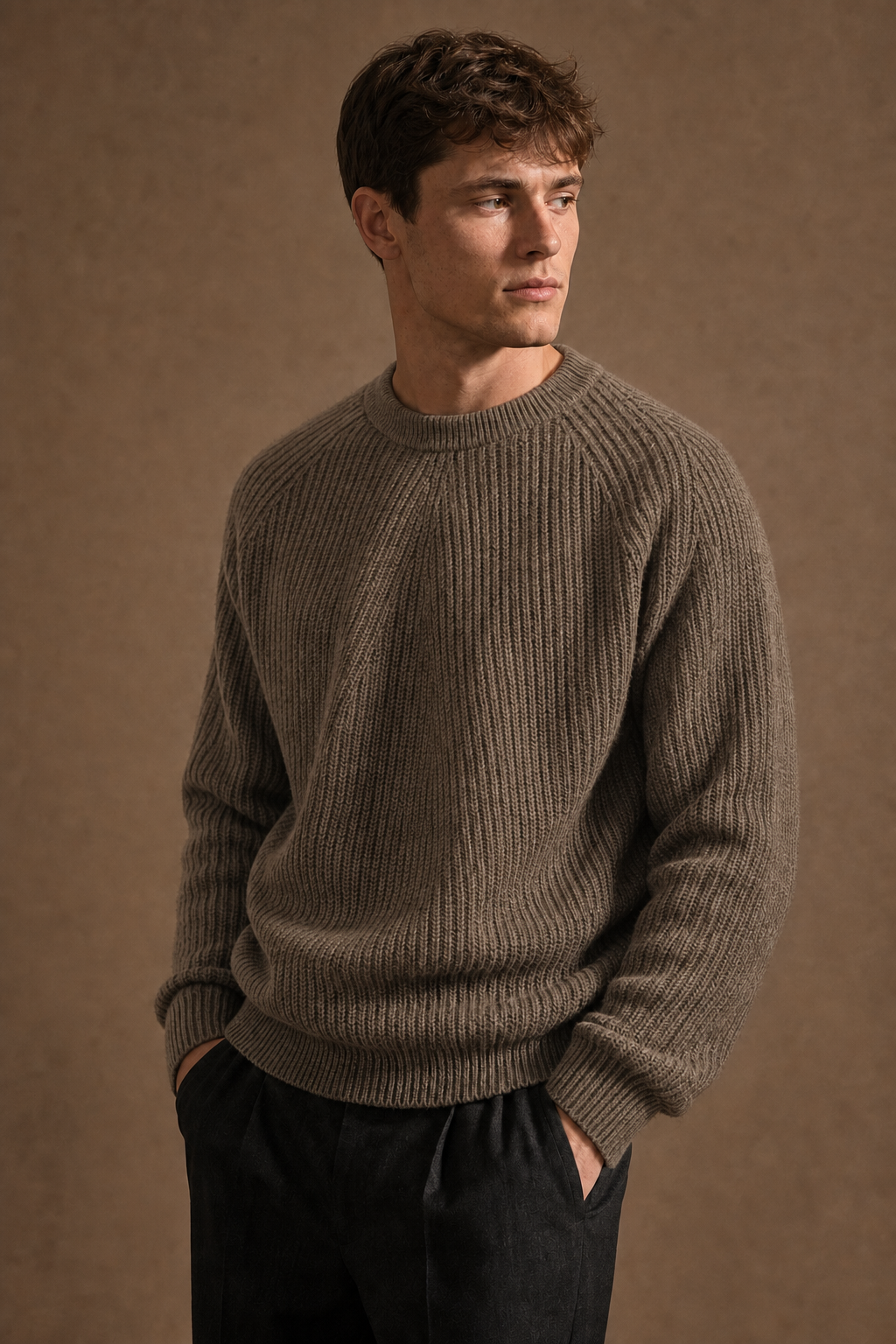 Como Textured Sweater in Olive on model — front pose