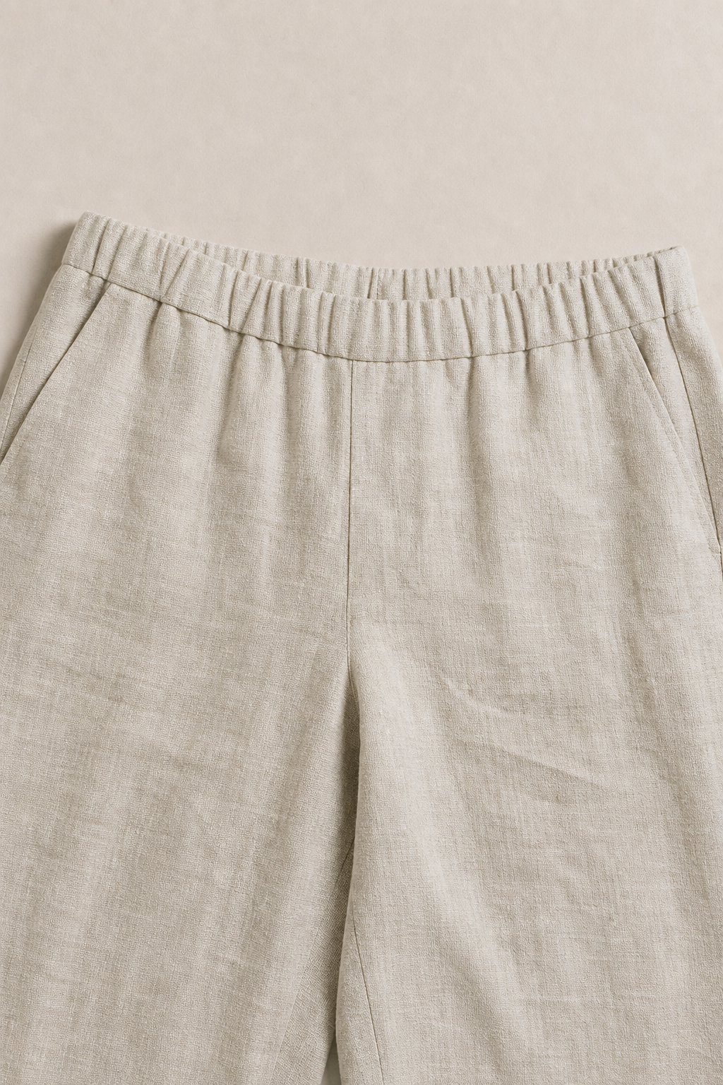 Elba Linen Trousers in Oatmeal - fabric detail