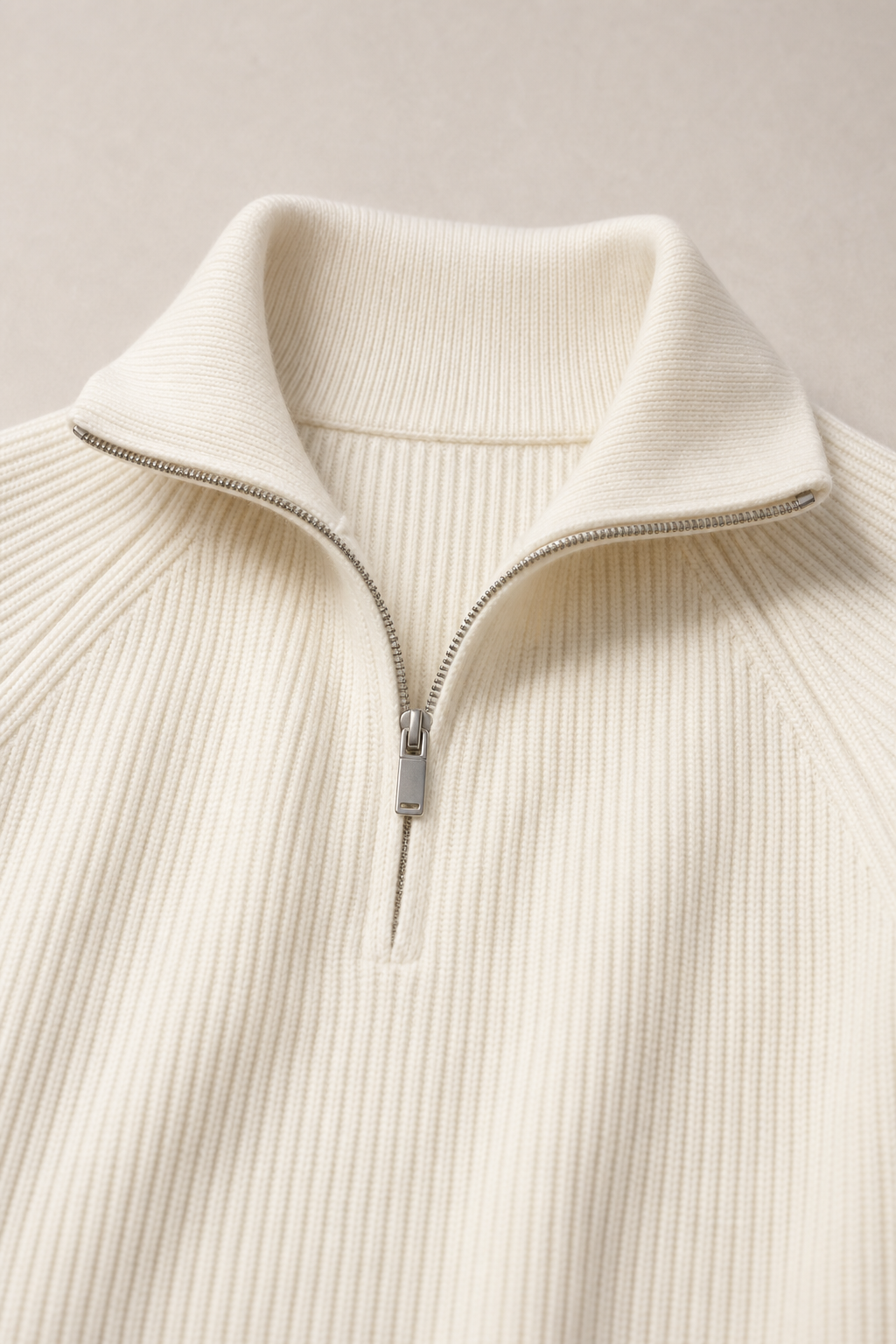 Mykonos Quarter Zip Sweater in Ecru — fabric detail
