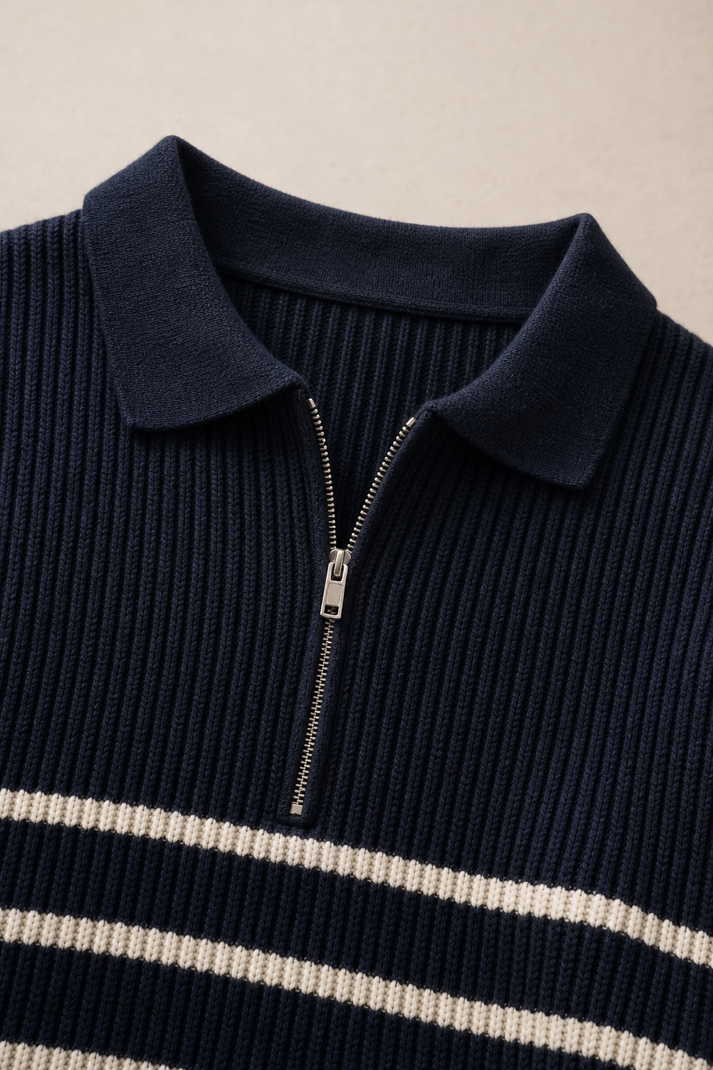 Firenze Quarter Zip Sweater in Navy — fabric detail